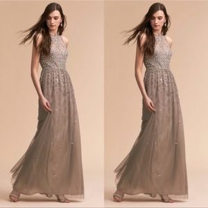 Anthro x BHLDN Ginny Gray Embellished Maxi Dress